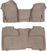 WeatherTech Custom Fit FloorLiners for GMC Sierra 2500HD / 3500HD, Sierra 1500, Silverado 2500HD/3500HD - 1st & 2nd Row (Over-The-Hump w/Full Coverage Row) (455431-455422), Tan
