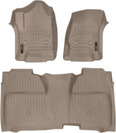 WeatherTech Custom Fit FloorLiners for Chevrolet Silverado 1500, Silverado 2500HD/3500HD, Silverado 2500HD/3500HD - 1st & 2nd Row (Full Coverage Row) (456071-455422), Tan