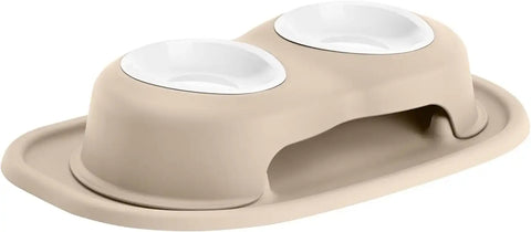 WeatherTech Double High Pet Feeding System w/Plastic Dog/Cat Bowls - 3" High Stand Tan (PDHC0803TNTN)