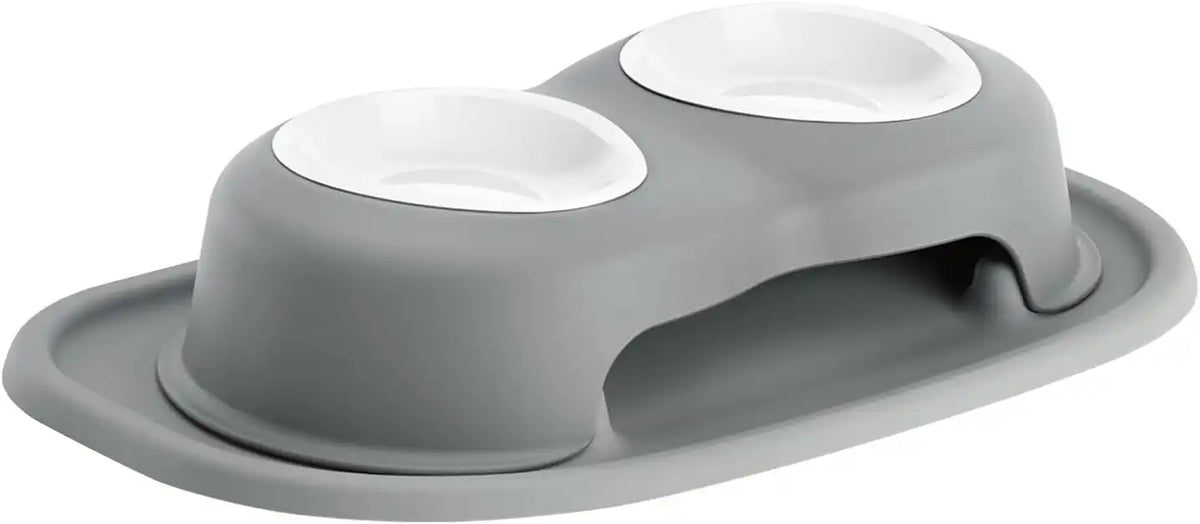 WeatherTech Double High Pet Feeding System w/Plastic Dog/Cat Bowls - 3" High Stand Dark Grey (PDHC0803DGDG)