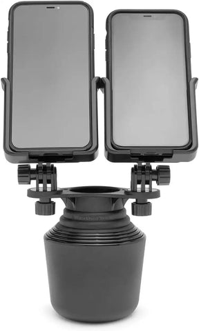 WeatherTech CupFone Duo – Adjustable, Universal Cup Holder Phone Mount Car & Truck Accessory – Best Design for iPhone & Smartphone Charging – Black Metal Knobs