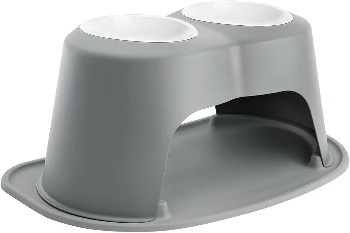 WeatherTech Double High Pet Feeding System w/Plastic Dog/Cat Bowls - 12" High Stand Dark Grey (PDHC6412DGDG)