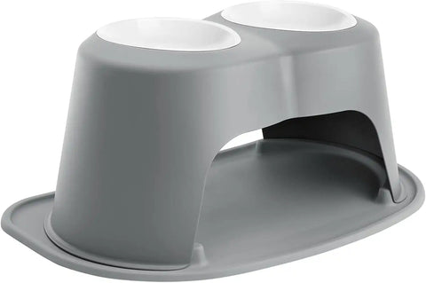 WeatherTech Double High Pet Feeding System w/Plastic Dog/Cat Bowls - 12" High Stand Dark Grey (PDHC6412DGDG)