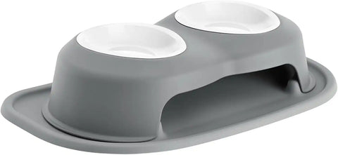 WeatherTech Double High Pet Feeding System w/Plastic Dog/Cat Bowls - 4" High Stand Dark Grey (PDHC1604DGDG)