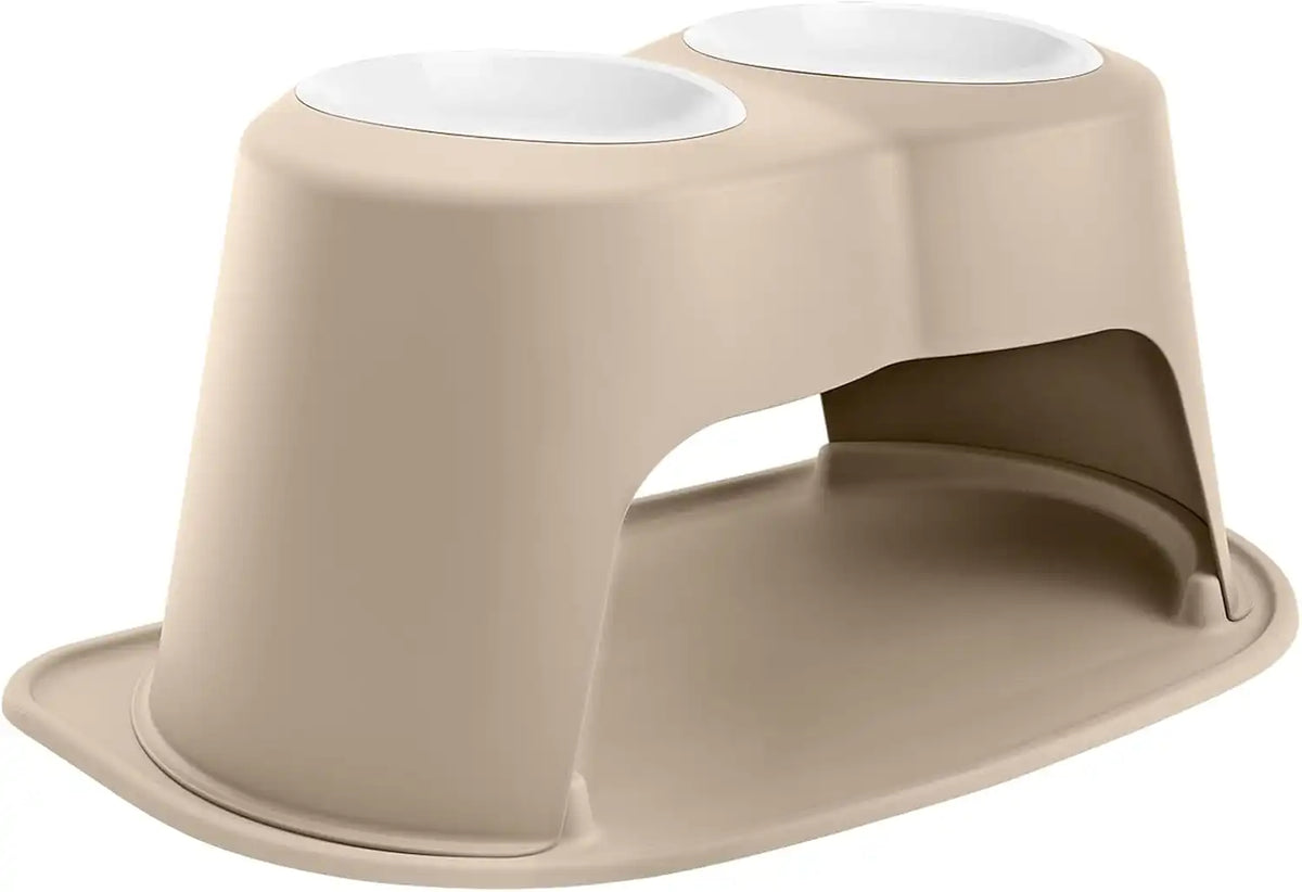 WeatherTech Double High Pet Feeding System w/Plastic Dog/Cat Bowls - 14" High Stand Tan (PDHC9614TNTN)