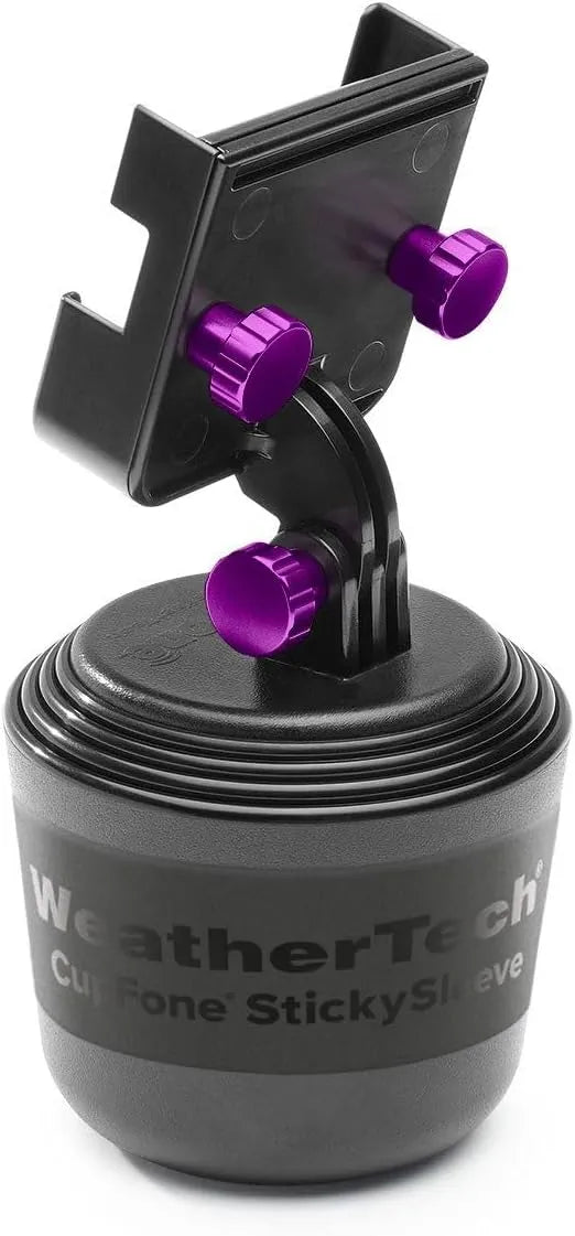 WeatherTech CupFone Two View – Adjustable, Universal Cup Holder Phone Mount Car & Truck Accessory – Best Design for iPhone & Smartphone Charging – Violet Metal Knobs
