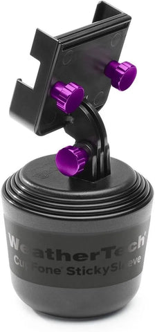 WeatherTech CupFone Two View – Adjustable, Universal Cup Holder Phone Mount Car & Truck Accessory – Best Design for iPhone & Smartphone Charging – Violet Metal Knobs