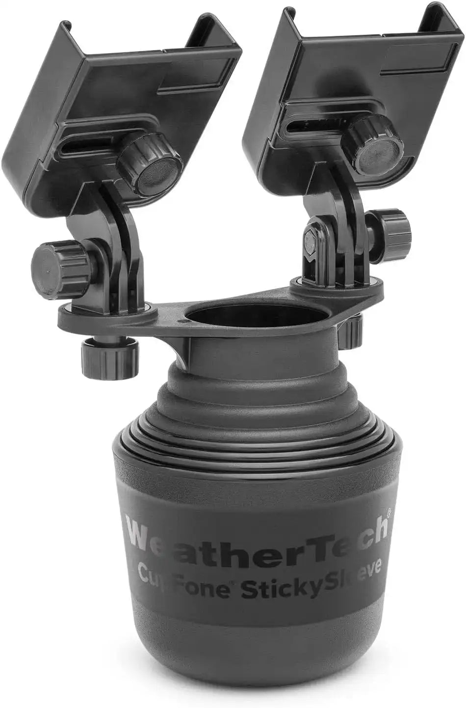 WeatherTech CupFone Duo – Adjustable, Universal Cup Holder Phone Mount Car & Truck Accessory – Best Design for iPhone & Smartphone Charging – Black Plastic Knobs