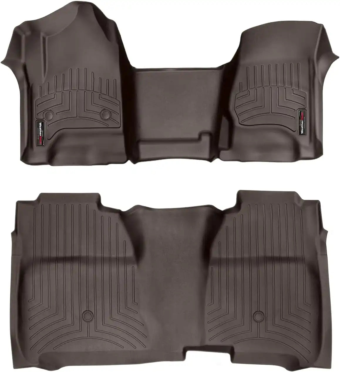 WeatherTech Custom Fit FloorLiners for GMC Sierra 2500HD / 3500HD, Silverado 2500HD/3500HD, Sierra 1500-1st & 2nd Row (Over-The-Hump w/Full Coverage Row) (475431-475422), Cocoa