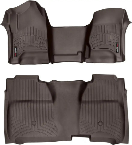 WeatherTech Custom Fit FloorLiners for GMC Sierra 2500HD / 3500HD, Silverado 2500HD/3500HD, Sierra 1500-1st & 2nd Row (Over-The-Hump w/Full Coverage Row) (475431-475422), Cocoa