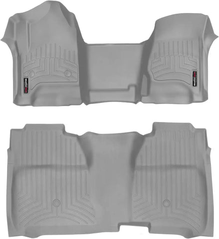 WeatherTech Custom Fit FloorLiners for Chevrolet Silverado 2500HD/3500HD, Sierra 2500HD / 3500HD, Sierra 2500HD / 3500HD - 1st & 2nd Row (Over-The-Hump w/Full Coverage Row) (465431-465422), Grey