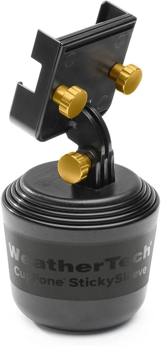 WeatherTech CupFone Two View – Adjustable, Universal Cup Holder Phone Mount Car & Truck Accessory – Best Design for iPhone & Smartphone Charging – Gold Metal Knobs