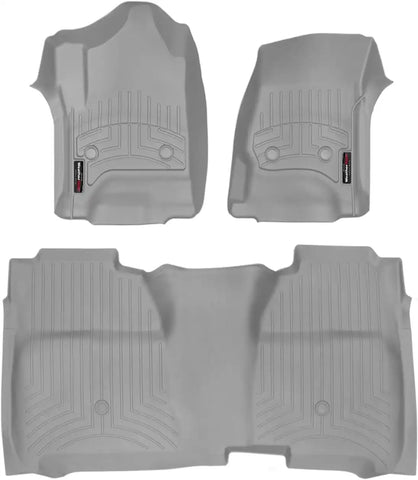 WeatherTech Custom Fit FloorLiners for Chevrolet Silverado 1500, Sierra 2500HD / 3500HD, Silverado 2500HD/3500HD - 1st & 2nd Row (Full Coverage Row) (466071-465422), Grey