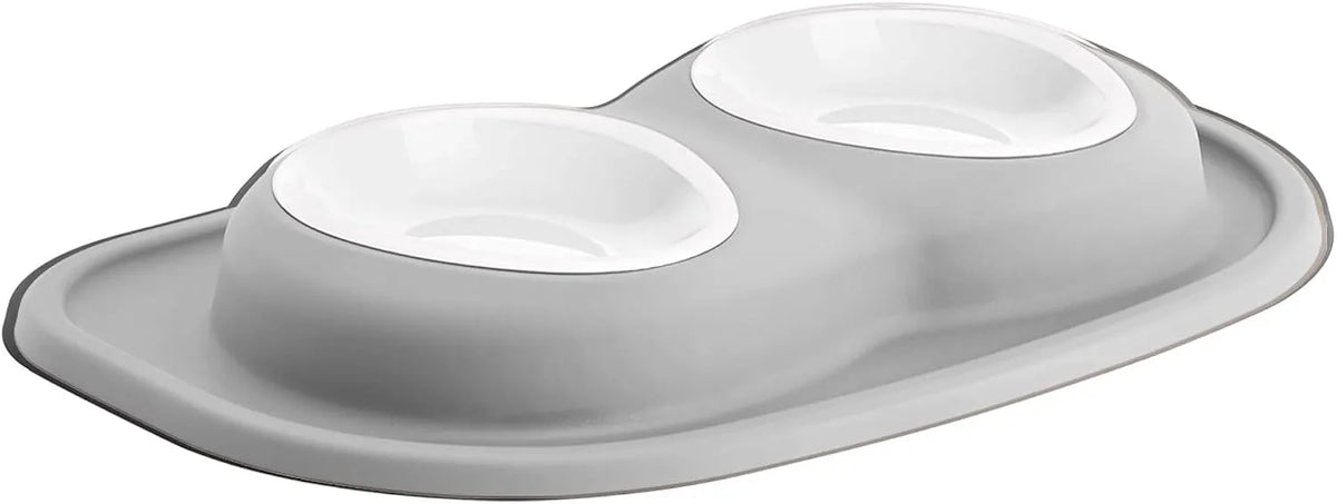 WeatherTech Double Low Pet Feeding System w/Plastic Dog/Cat Bowls - 16 oz (2 Cups) Light Grey (PDL1602LG)