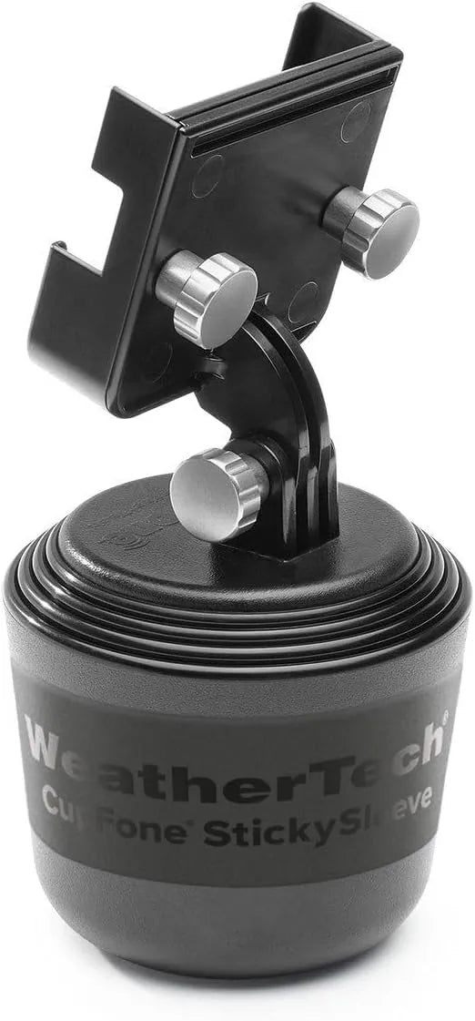 WeatherTech CupFone Two View – Adjustable, Universal Cup Holder Phone Mount Car & Truck Accessory – Best Design for iPhone & Smartphone Charging – Silver Metal Knobs