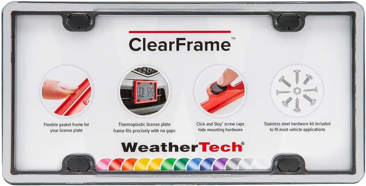 WeatherTech ClearFrame License Plate Frame, Brushed Stainless/Black