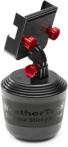 WeatherTech CupFone Two View – Adjustable, Universal Cup Holder Phone Mount Car & Truck Accessory – Best Design for iPhone & Smartphone Charging – Red Metal Knobs