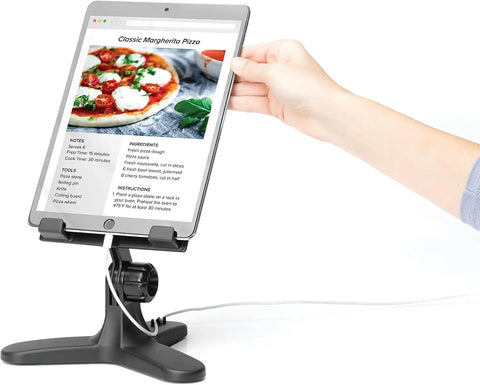 WeatherTech TabletHolder (Black/Grey) with Black Billet Knobs - Tablet Holder for Desktop, Tabletop or Kitchen Counter Top Non Slip Multi Surface Holder