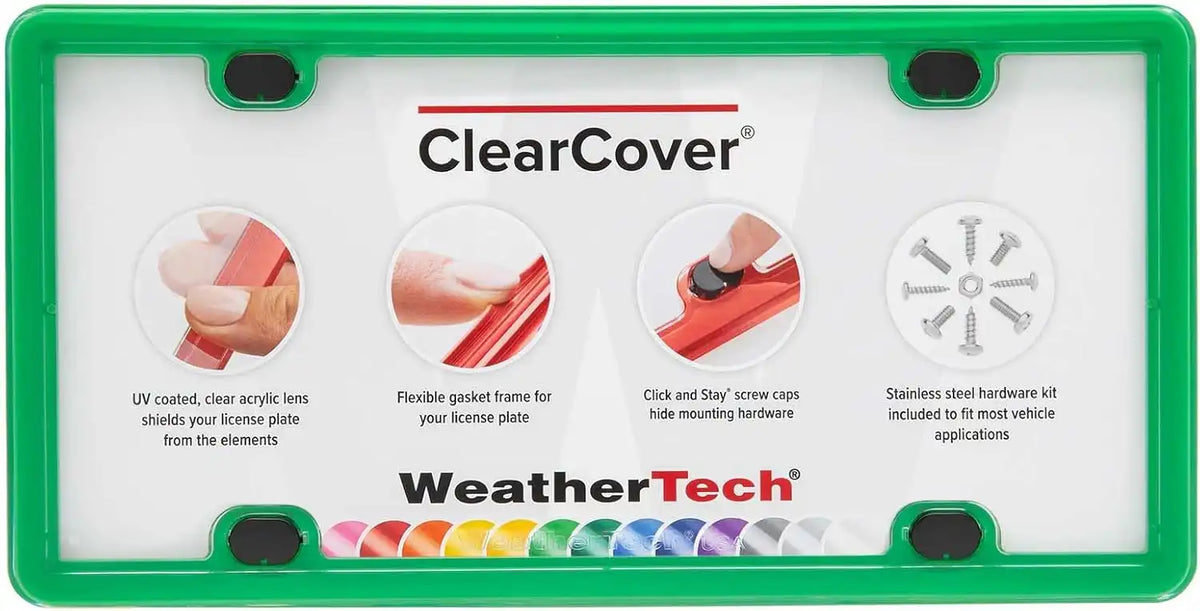 WeatherTech ClearCover License Plate Cover and Frame, Kelly Green