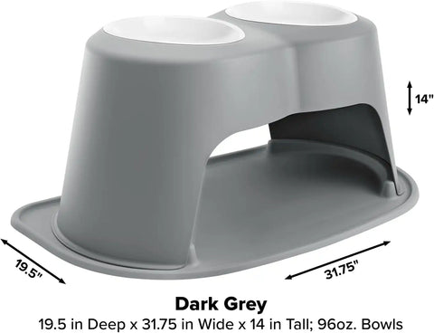 WeatherTech Double High Pet Feeding System w/Plastic Dog/Cat Bowls - 14" High Stand Dark Grey (PDHC9614DGDG)