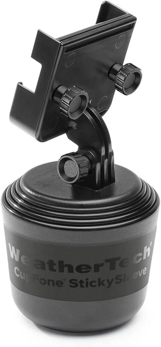 WeatherTech CupFone Two View – Adjustable, Universal Cup Holder Phone Mount Car & Truck Accessory – Best Design for iPhone & Smartphone Charging – Black Plastic Knobs