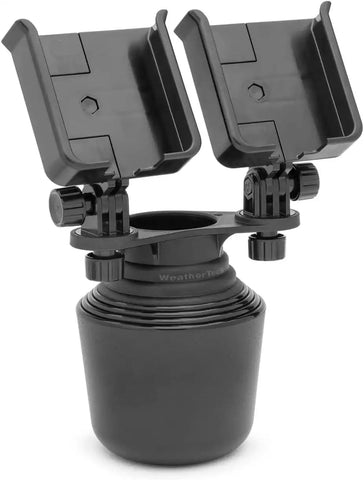 WeatherTech CupFone Duo – Adjustable, Universal Cup Holder Phone Mount Car & Truck Accessory – Best Design for iPhone & Smartphone Charging – Black Metal Knobs