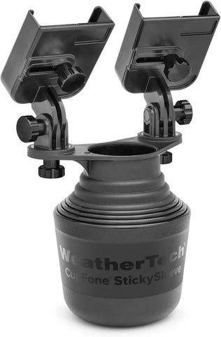 WeatherTech CupFone Duo – Adjustable, Universal Cup Holder Phone Mount Car & Truck Accessory – Best Design for iPhone & Smartphone Charging – Black Metal Knobs