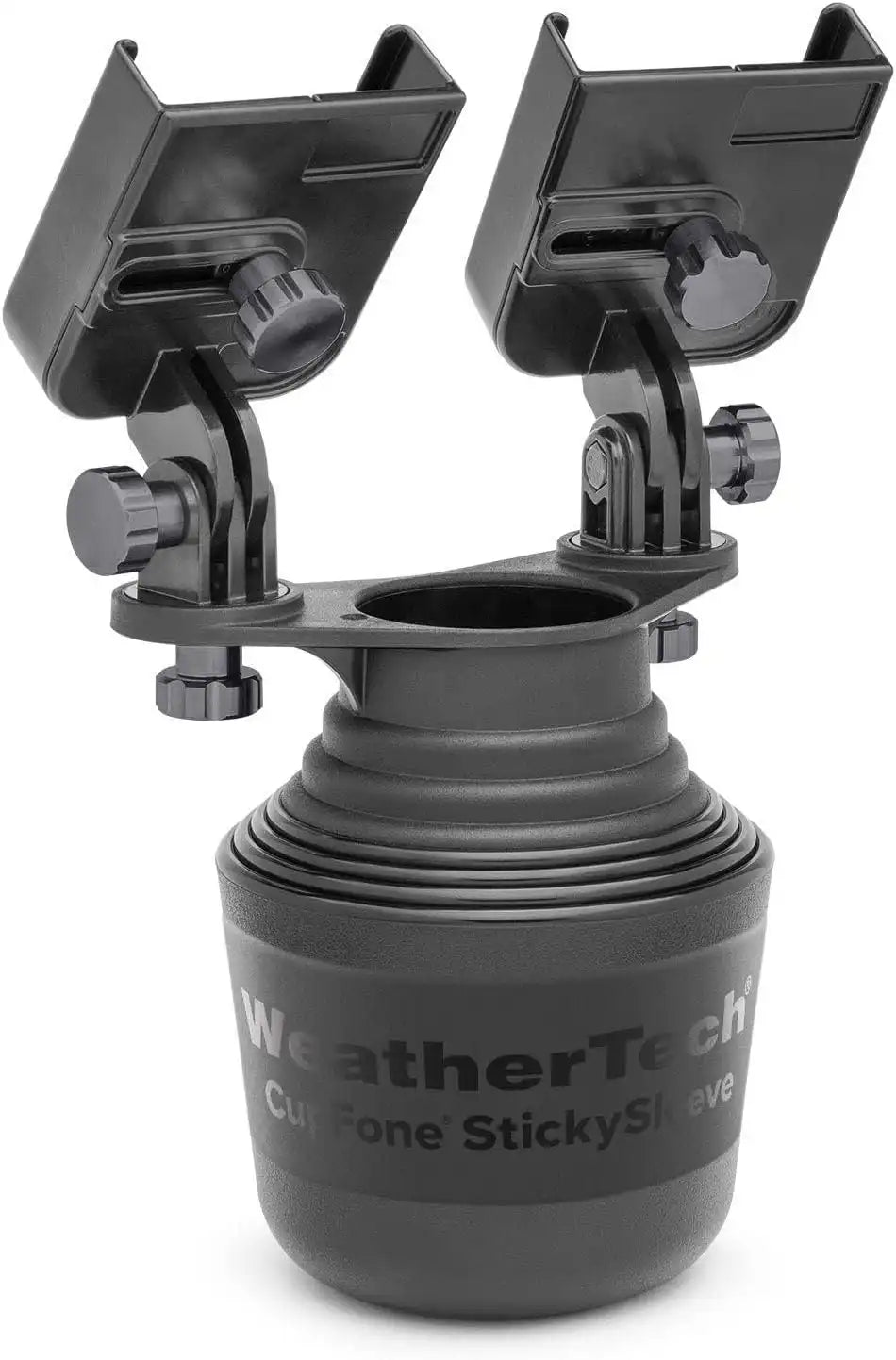 WeatherTech CupFone Duo – Adjustable, Universal Cup Holder Phone Mount Car & Truck Accessory – Best Design for iPhone & Smartphone Charging – Graphite Metal Knobs