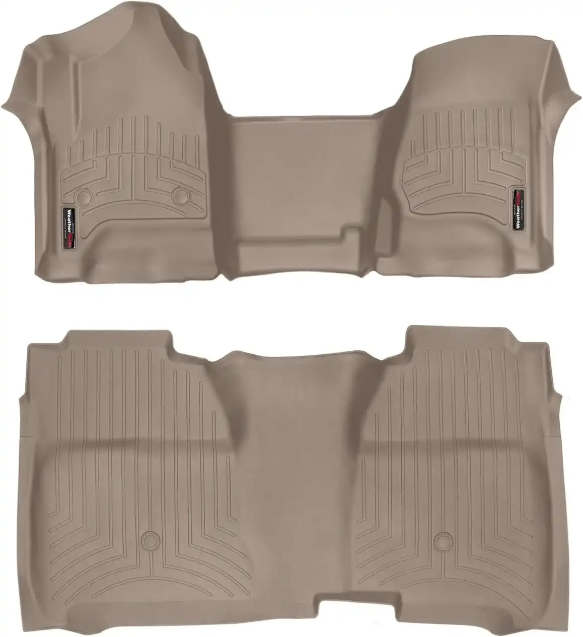 WeatherTech Custom Fit FloorLiners for GMC Sierra 2500HD / 3500HD, Sierra 1500, Silverado 2500HD/3500HD - 1st & 2nd Row (Over-The-Hump w/Full Coverage Row) (455431-455422), Tan