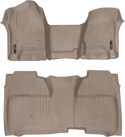 WeatherTech Custom Fit FloorLiners for GMC Sierra 2500HD / 3500HD, Sierra 1500, Silverado 2500HD/3500HD - 1st & 2nd Row (Over-The-Hump w/Full Coverage Row) (455431-455422), Tan