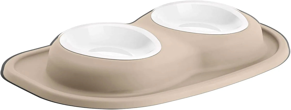 WeatherTech Double Low Pet Feeding System w/Plastic Dog/Cat Bowls - 16 oz (2 Cups) Tan (PDL1602TN)