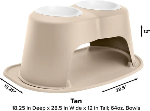 WeatherTech Double High Pet Feeding System w/Plastic Dog/Cat Bowls - 12" High Stand Tan (PDHC6412TNTN)