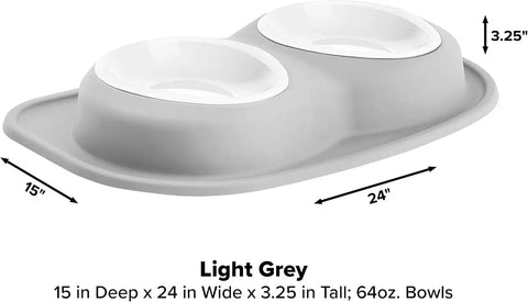 WeatherTech Double Low Pet Feeding System w/Plastic Dog/Cat Bowls - 64 oz (8 Cups) Light Grey (PDL6403LG)