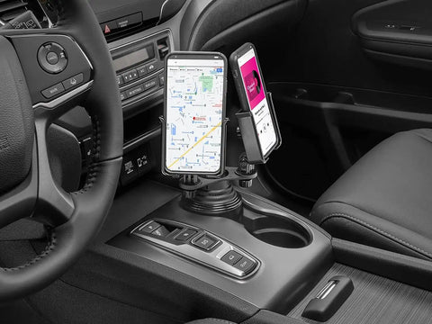 WeatherTech CupFone Duo – Adjustable, Universal Cup Holder Phone Mount Car & Truck Accessory – Best Design for iPhone & Smartphone Charging – Black Plastic Knobs