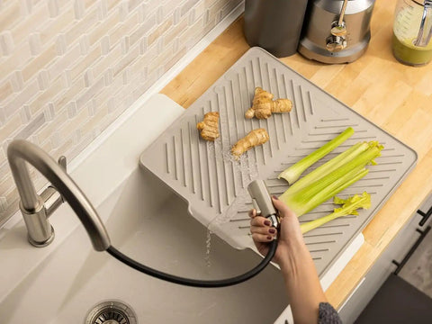 WeatherTech DishMat Drain- 16" x 18" Drip Dry Hand-Washed Dish Drying Mat, Sand