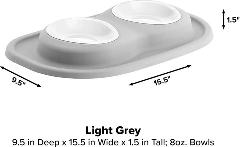 WeatherTech Double Low Pet Feeding System w/Plastic Dog/Cat Bowls - 8 oz (1 Cup) Light Grey (PDL0801LG)
