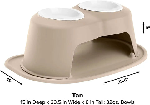 WeatherTech Double High Pet Feeding System w/Plastic Dog/Cat Bowls - 8" High Stand Tan (PDHC3208TNTN)