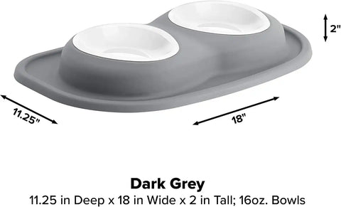 WeatherTech Double Low Pet Feeding System w/Plastic Dog/Cat Bowls - 16 oz (2 Cups) Dark Grey (PDL1602DG)