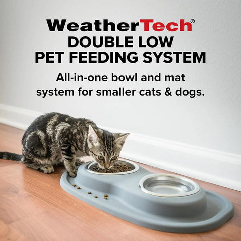 WeatherTech Double Low Pet Feeding System w/Plastic Dog/Cat Bowls - 16 oz (2 Cups) Light Grey (PDL1602LG)