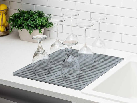 WeatherTech DishMat Contain - 16" x 18" Drip Dry Hand-Washed Dish Drying Mat, Slate, Rubber