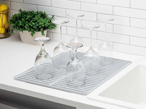 WeatherTech DishMat Contain - 16" x 18" Drip Dry Hand-Washed Dish Drying Mat, Pebble