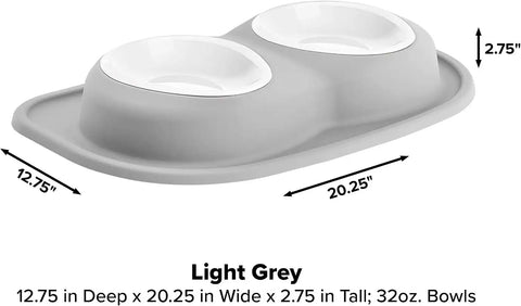 WeatherTech Double Low Pet Feeding System w/Plastic Dog/Cat Bowls - 32 oz (4 Cups) Light Grey (PDL3203LG)
