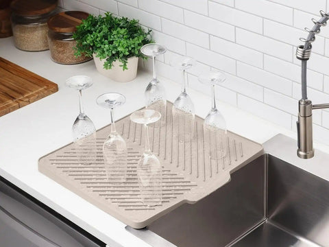 WeatherTech DishMat Drain- 16" x 18" Drip Dry Hand-Washed Dish Drying Mat, Sand