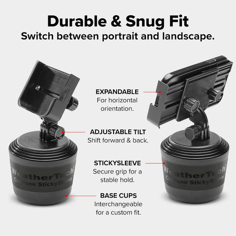 WeatherTech CupFone Two View – Adjustable, Universal Cup Holder Phone Mount Car & Truck Accessory – Best Design for iPhone & Smartphone Charging – Orange Metal Knobs
