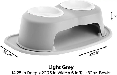 WeatherTech Double High Pet Feeding System w/Plastic Dog/Cat Bowls - 6" High Stand Light Grey (PDHC3206LGLG)