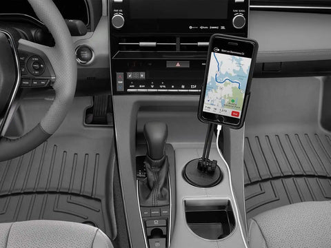 WeatherTech CupFone with Extension – Adjustable, Universal Cup Holder Cell Phone Mount Car & Truck Accessory – Best Design for iPhone & Smartphone Charging – Black Plastic Knobs