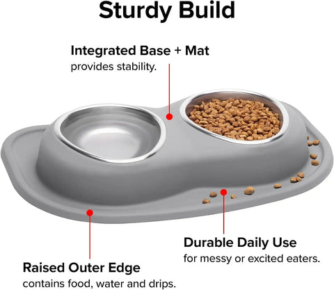 WeatherTech Double Low Pet Feeding System w/Plastic Dog/Cat Bowls - 8 oz (1 Cup) Light Grey (PDL0801LG)