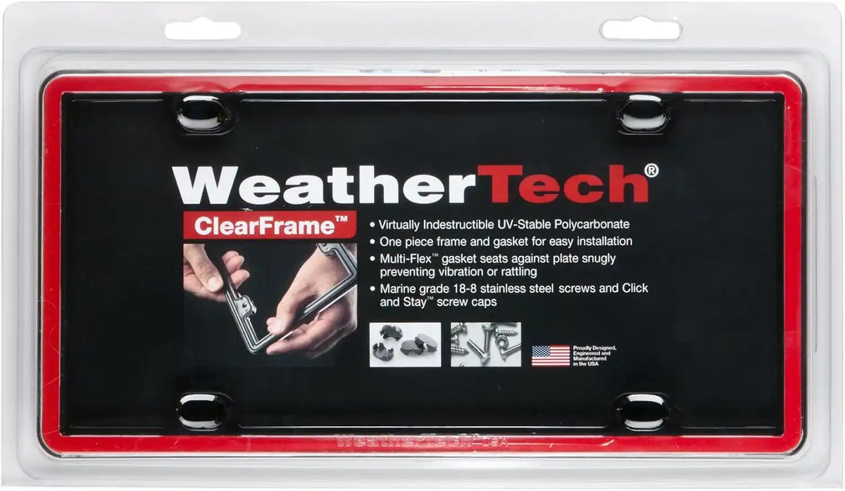 WeatherTech ClearFrame License Plate Frame, Red/Black