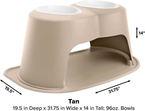 WeatherTech Double High Pet Feeding System w/Plastic Dog/Cat Bowls - 14" High Stand Tan (PDHC9614TNTN)