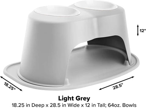 WeatherTech Double High Pet Feeding System w/Plastic Dog/Cat Bowls - 12" High Stand Light Grey (PDHC6412LGLG)